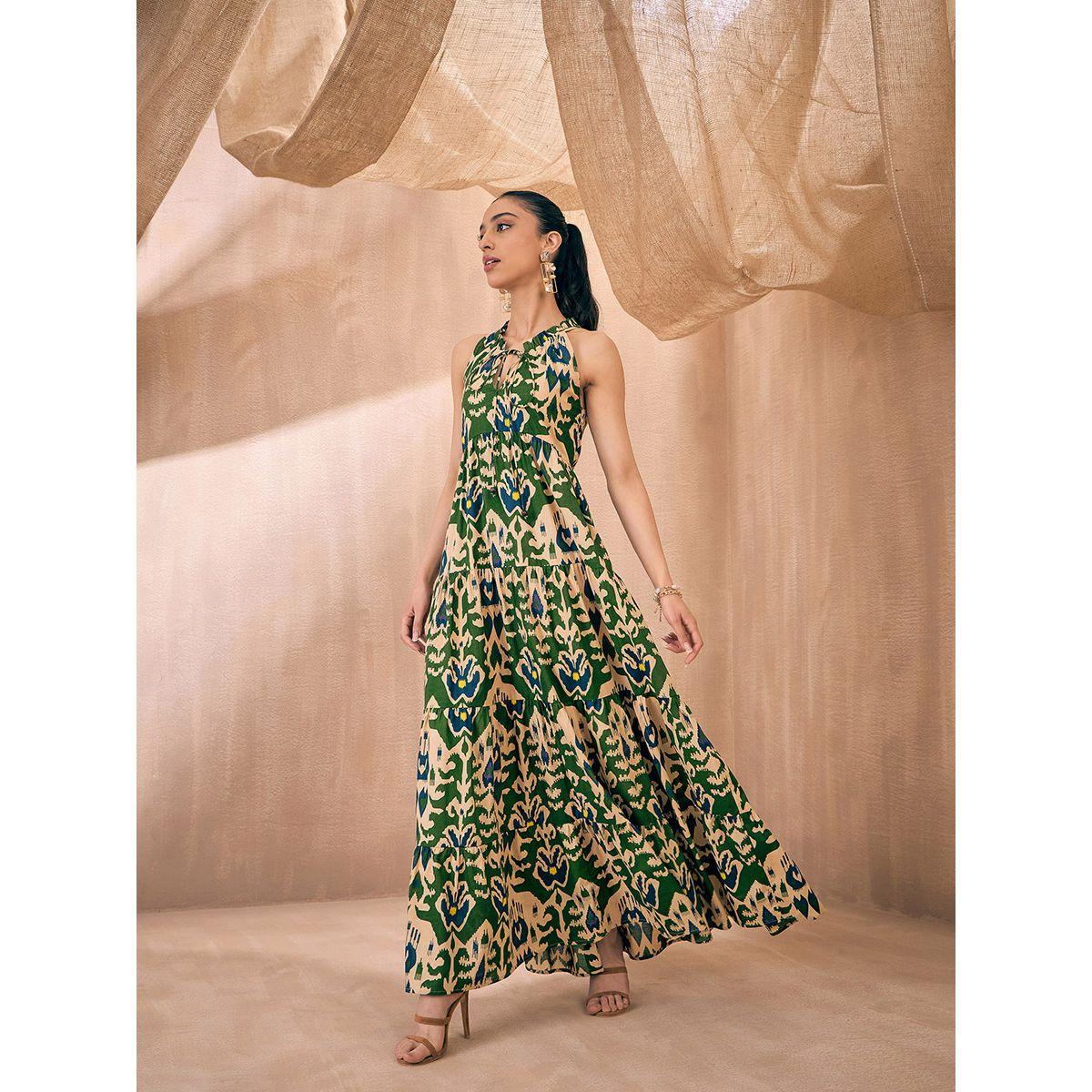 Sassafras X Styli  Ikat Print Dori Neck Tiered Maxi Dress-women-clothing-dresses-image-1