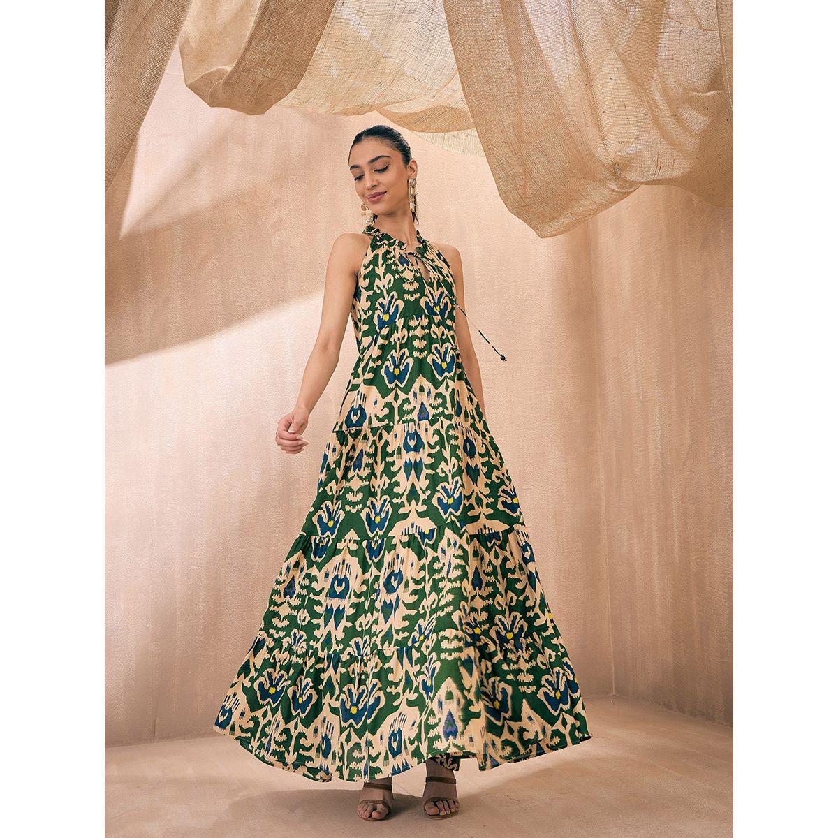 Sassafras X Styli  Ikat Print Dori Neck Tiered Maxi Dress-women-clothing-dresses-image-2