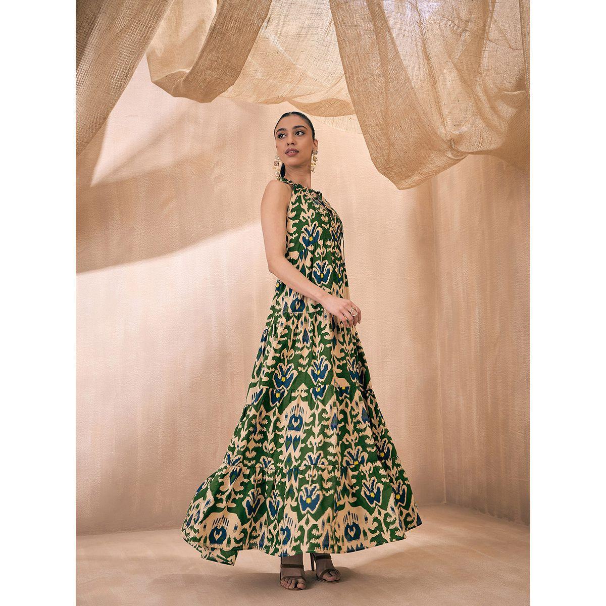 Sassafras X Styli  Ikat Print Dori Neck Tiered Maxi Dress-women-clothing-dresses-image-3