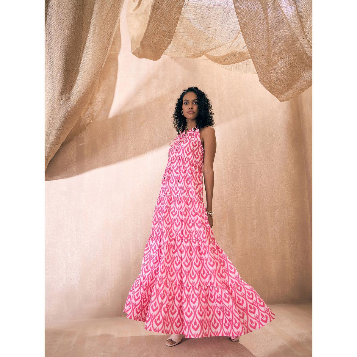 Buy Women s Sassafras Ikat Print Dori Neck Tiered Maxi Dress Online Centrepoint KSA