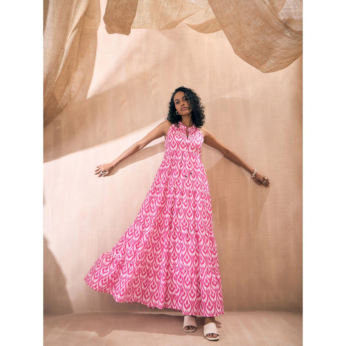 Sassafras X Styli  Ikat Print Dori Neck Tiered Maxi Dress-women-clothing-dresses-image-2