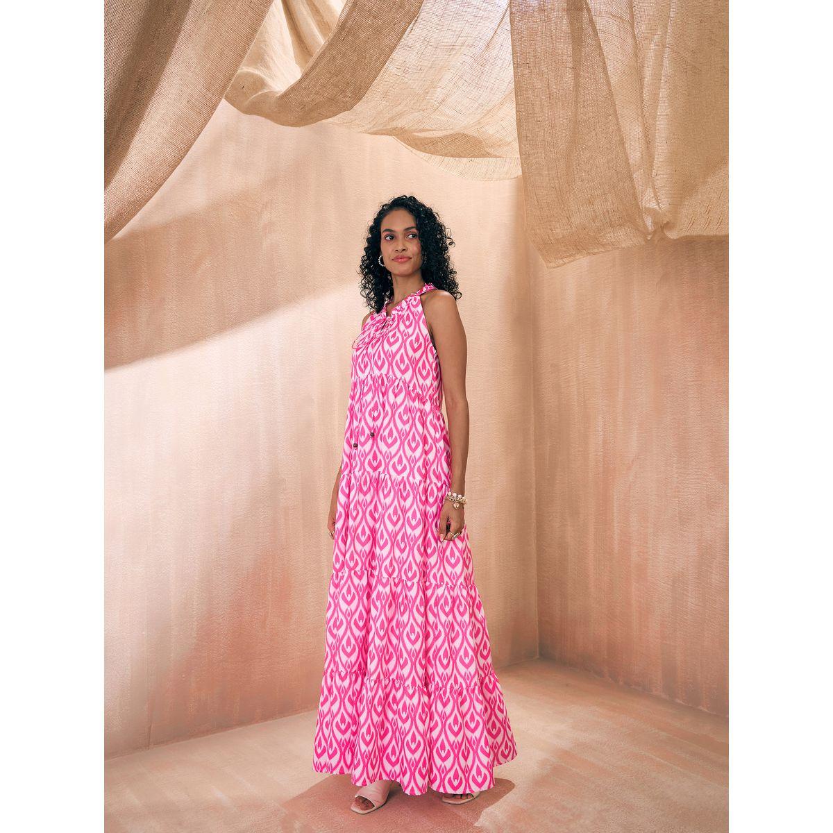 Sassafras X Styli  Ikat Print Dori Neck Tiered Maxi Dress-women-clothing-dresses-image-3