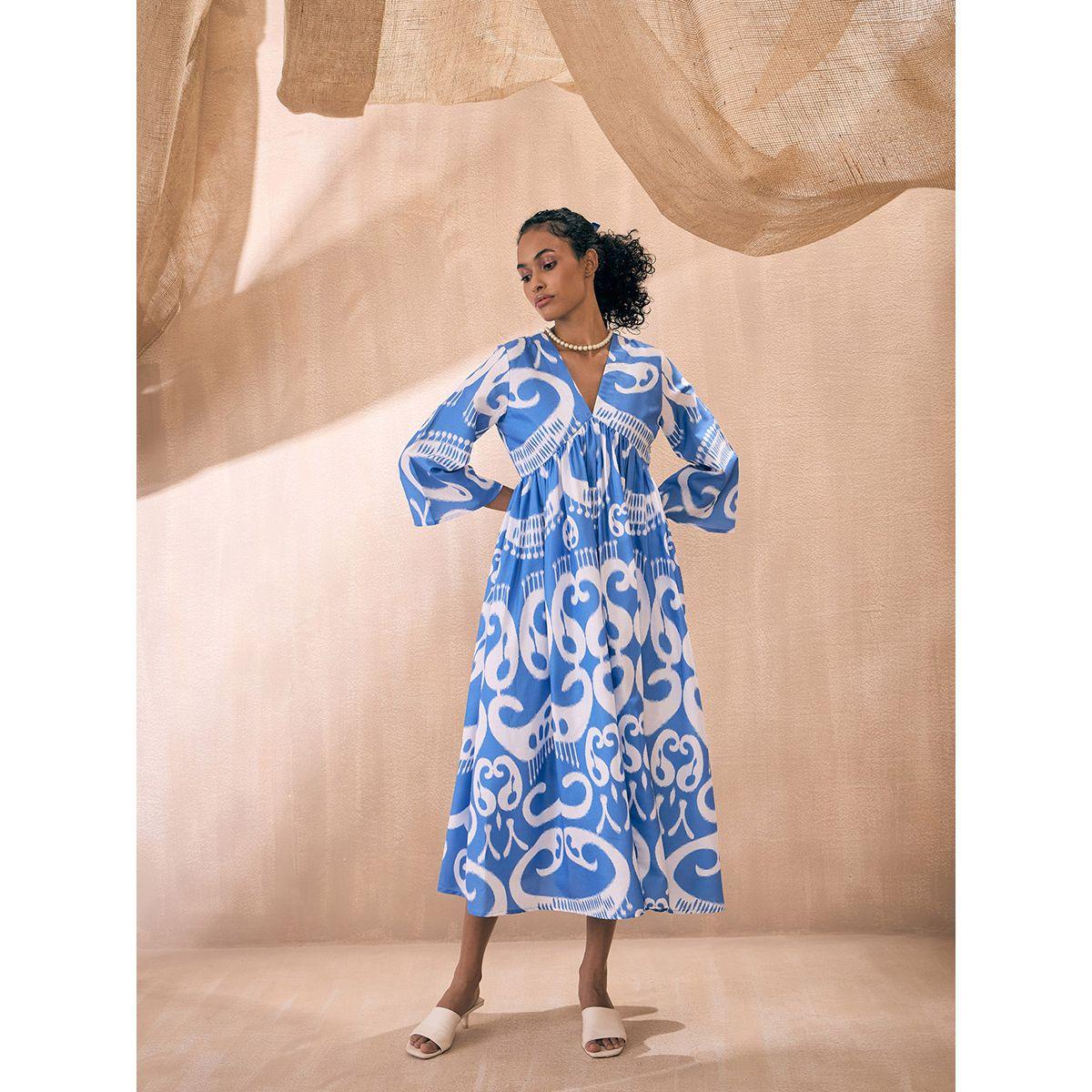 Sassafras X Styli  All Over Print Tent Midi Dress with 3/4 Sleeves-women-clothing-dresses-image-2