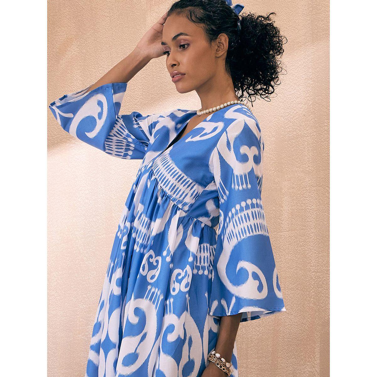 Sassafras X Styli  All Over Print Tent Midi Dress with 3/4 Sleeves-women-clothing-dresses-image-4