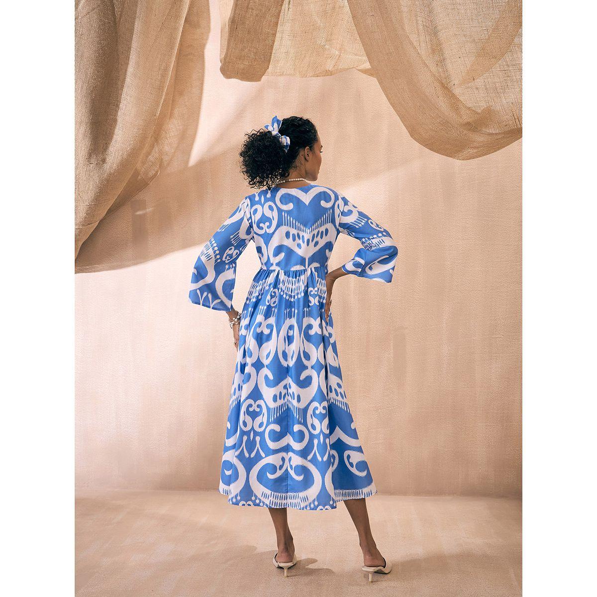 Sassafras X Styli  All Over Print Tent Midi Dress with 3/4 Sleeves-women-clothing-dresses-image-5