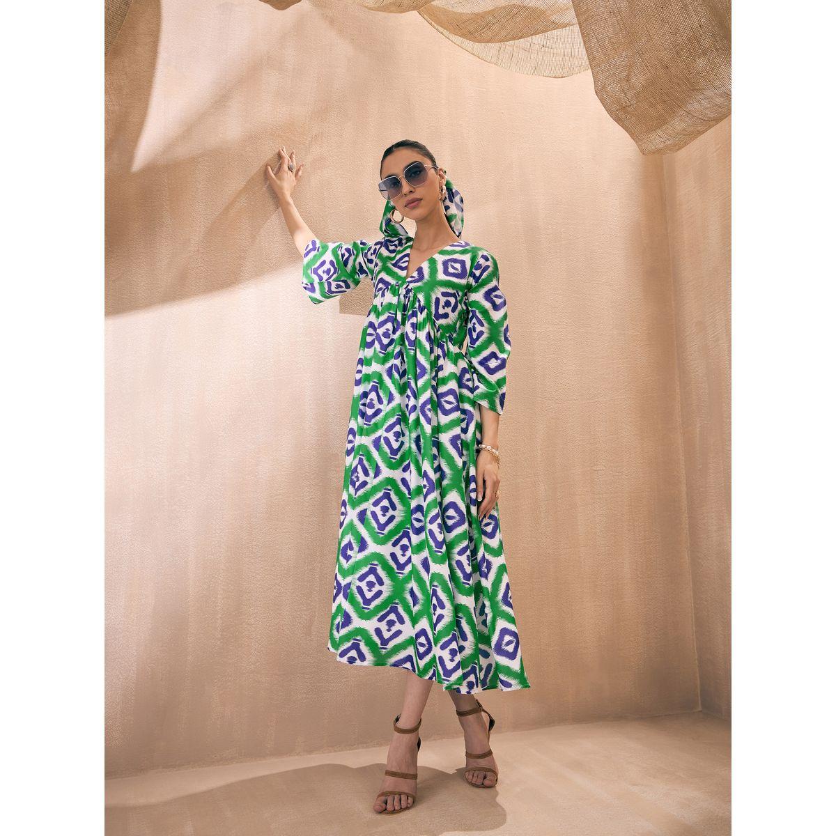 Sassafras X Styli  All Over Print Tent Midi Dress with 3/4 Sleeves-women-clothing-dresses-image-3