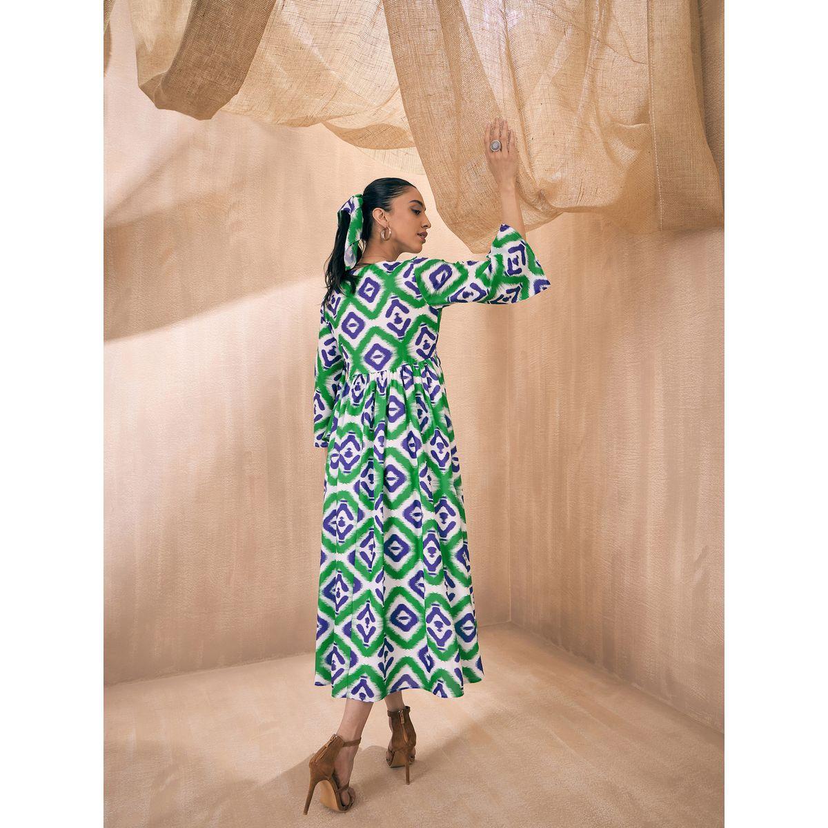 Sassafras X Styli  All Over Print Tent Midi Dress with 3/4 Sleeves-women-clothing-dresses-image-5