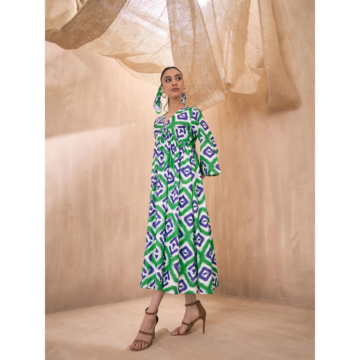 Sassafras X Styli  All Over Print Tent Midi Dress with 3/4 Sleeves-women-clothing-dresses-image-6