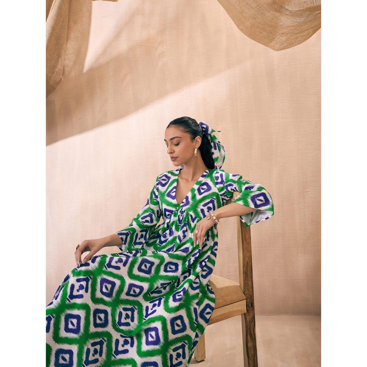 Sassafras X Styli  All Over Print Tent Midi Dress with 3/4 Sleeves-women-clothing-dresses-image-7