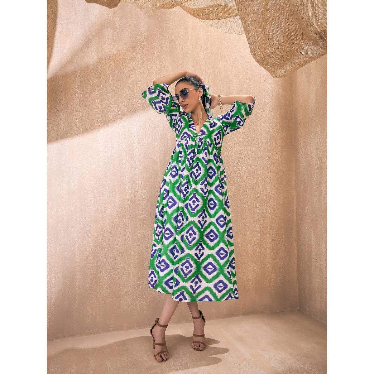 Sassafras X Styli  All Over Print Tent Midi Dress with 3/4 Sleeves-women-clothing-dresses-image-8