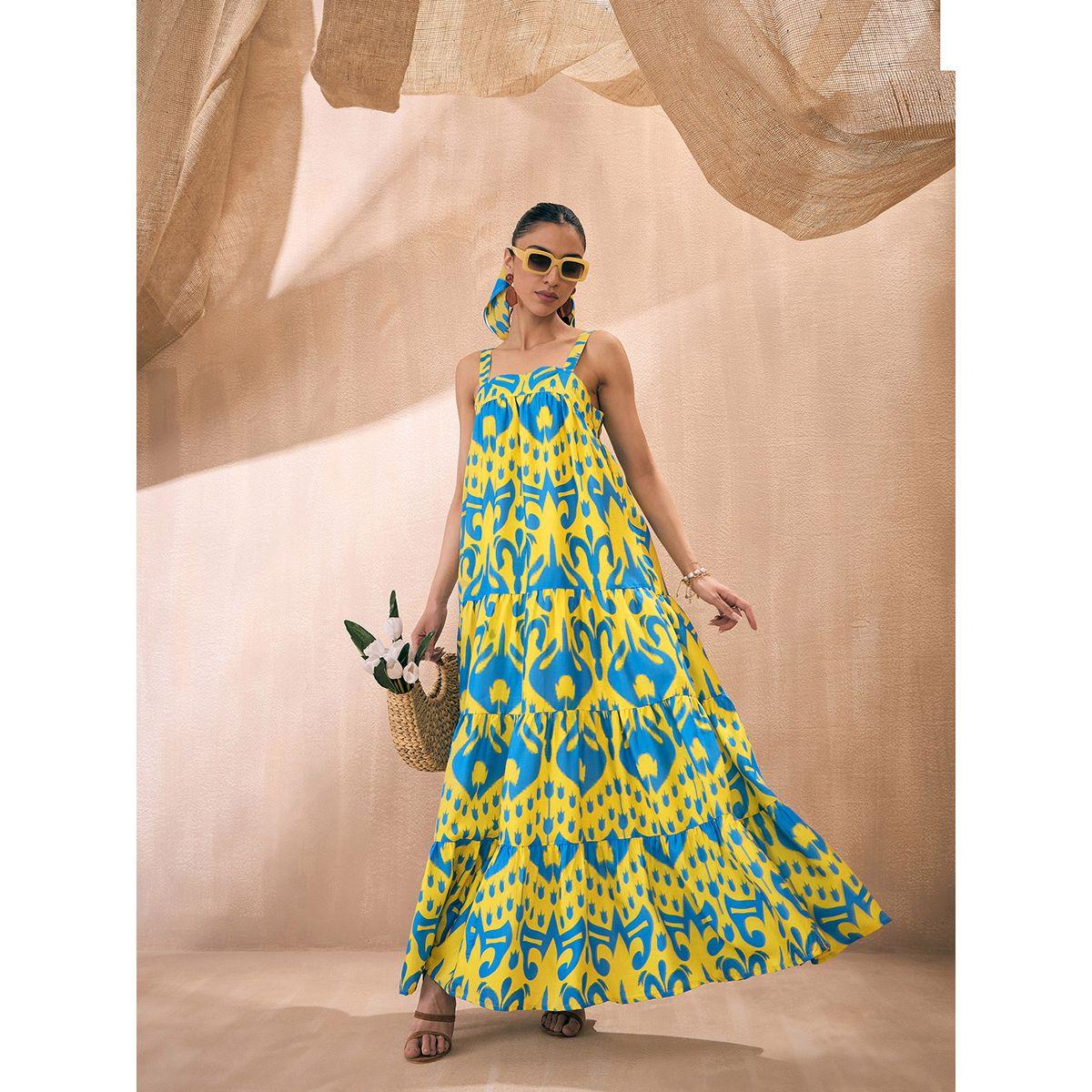Sassafras X Styli  Ikat Loose Fit Strappy Tiered Maxi Dress-women-clothing-dresses-image-1