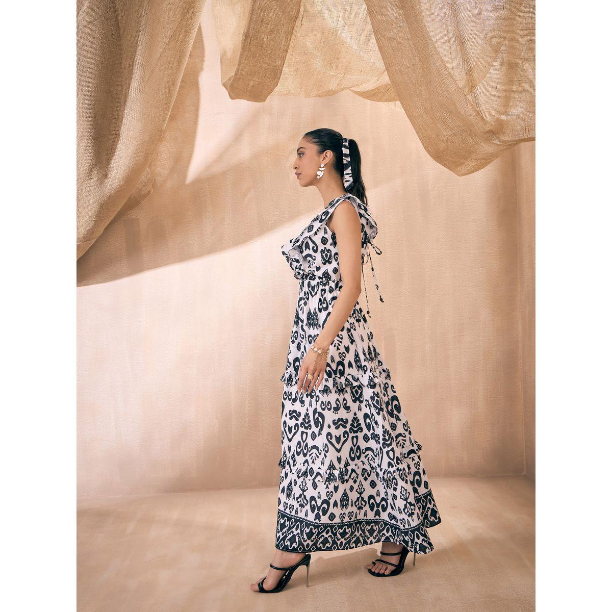 فستان طويل بطبعة ايكات وكسرات مع فتحات ساسافراس × ستايلي-women-clothing-dresses-image-3