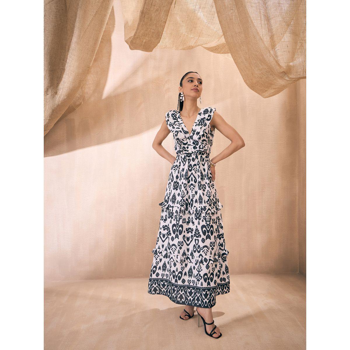فستان طويل بطبعة ايكات وكسرات مع فتحات ساسافراس × ستايلي-women-clothing-dresses-image-6