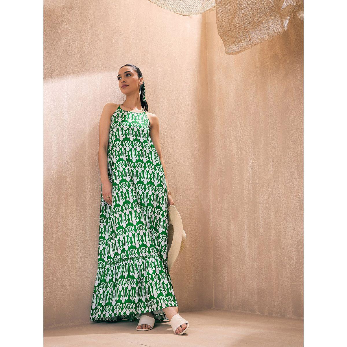 Sassafras X Styli  All Over Print Halter Neck Maxi Dress-women-clothing-dresses-image-7