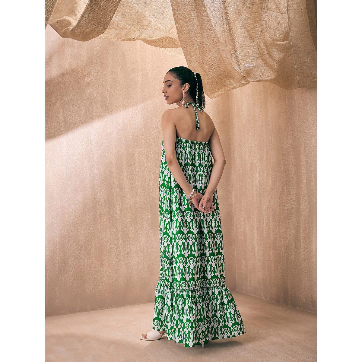 Sassafras X Styli  All Over Print Halter Neck Maxi Dress-women-clothing-dresses-image-8
