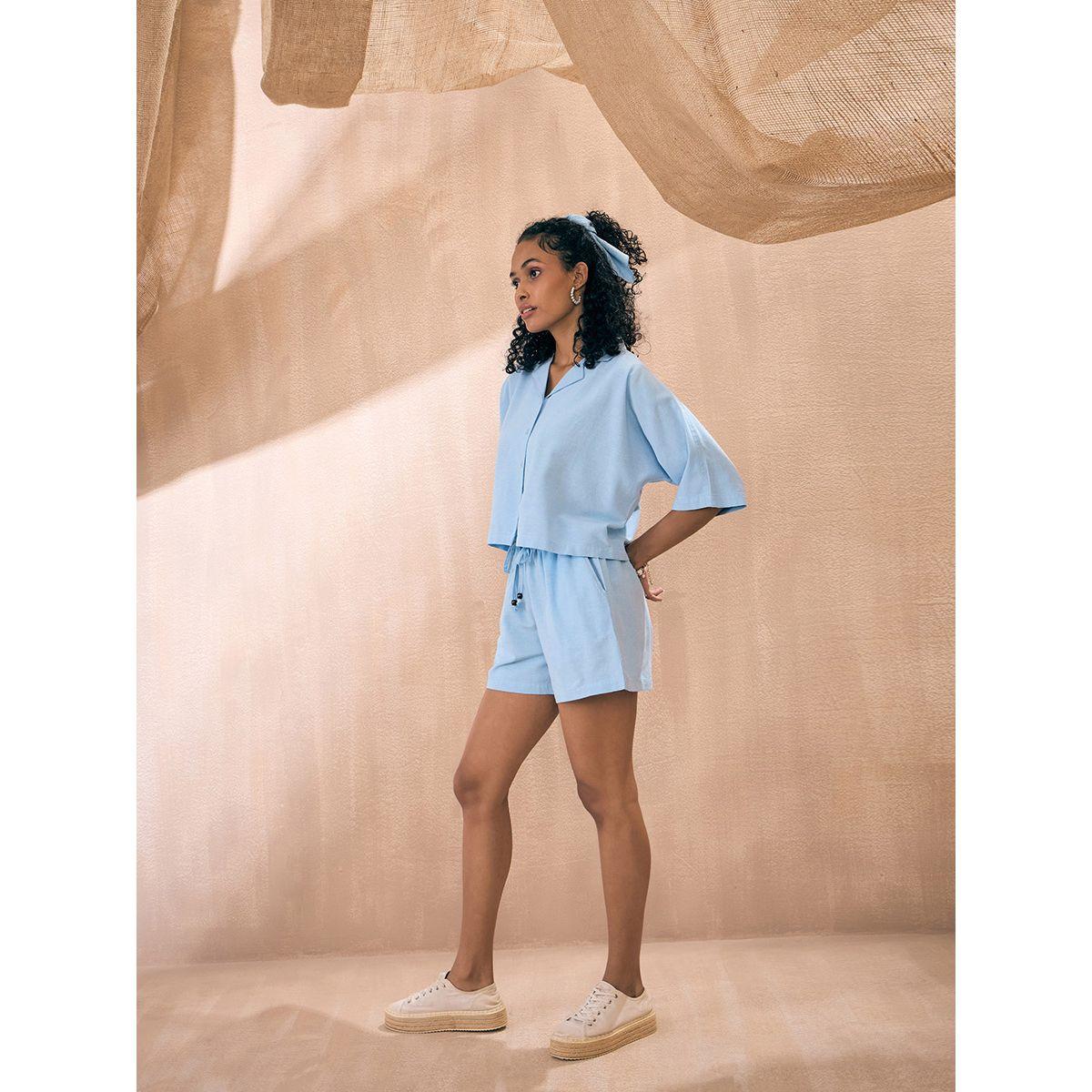 Sassafras X Styli  Solid Crop Shirt & Shorts Co-Ords-women-clothing-coordsets-image-3