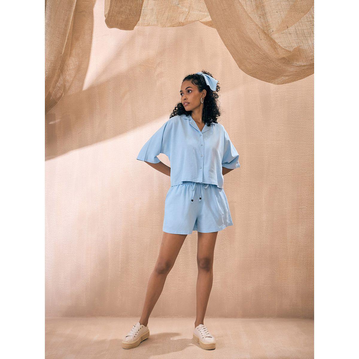 Sassafras X Styli  Solid Crop Shirt & Shorts Co-Ords-women-clothing-coordsets-image-8