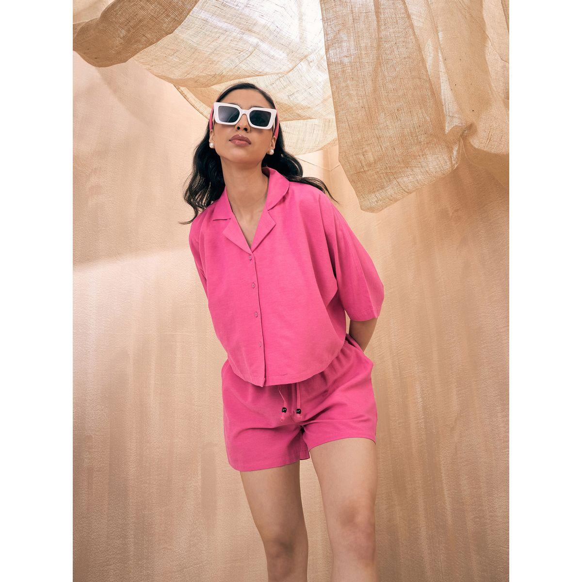 Sassafras X Styli  Solid Crop Shirt & Shorts Co-Ords-women-clothing-coordsets-image-2