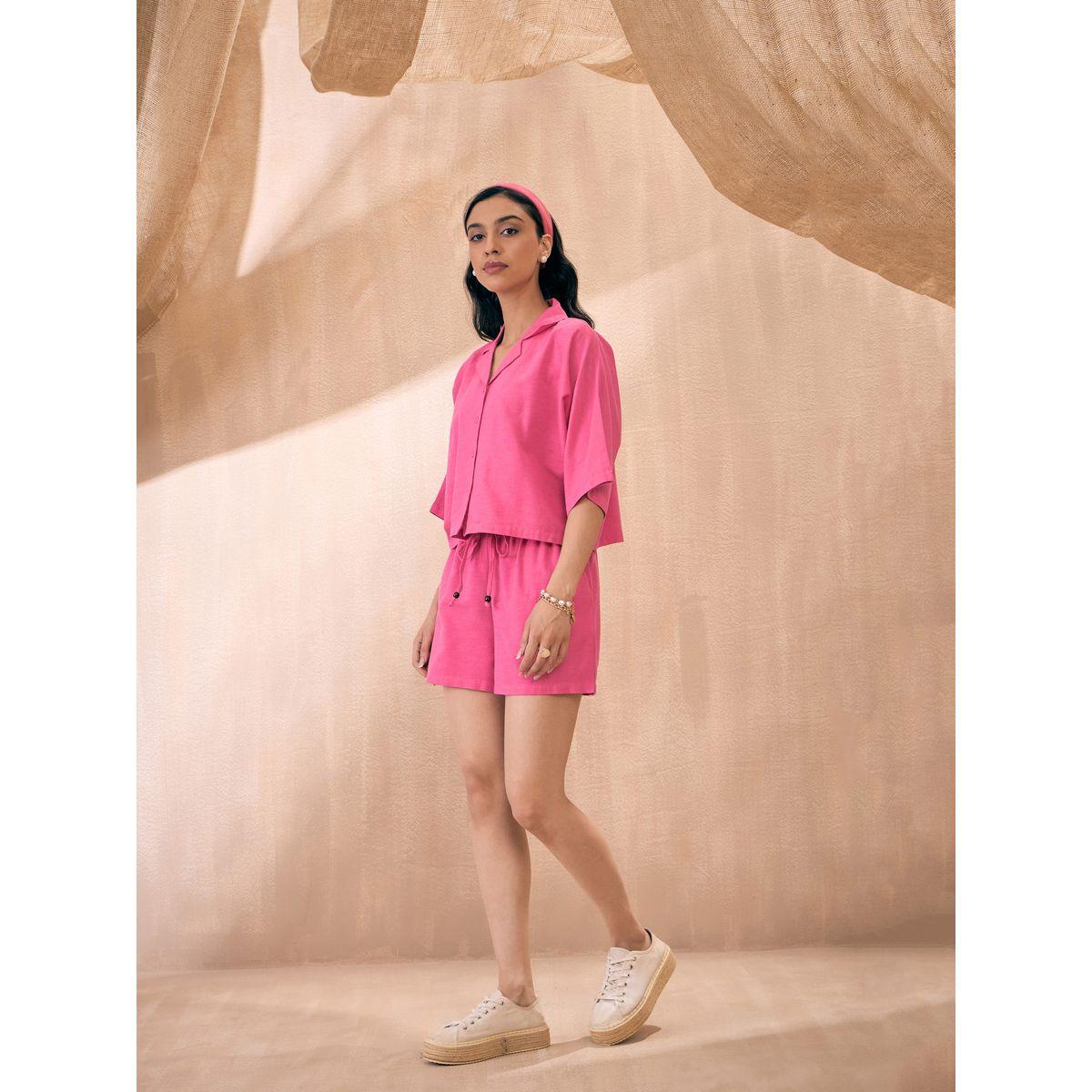 Sassafras X Styli  Solid Crop Shirt & Shorts Co-Ords-women-clothing-coordsets-image-3