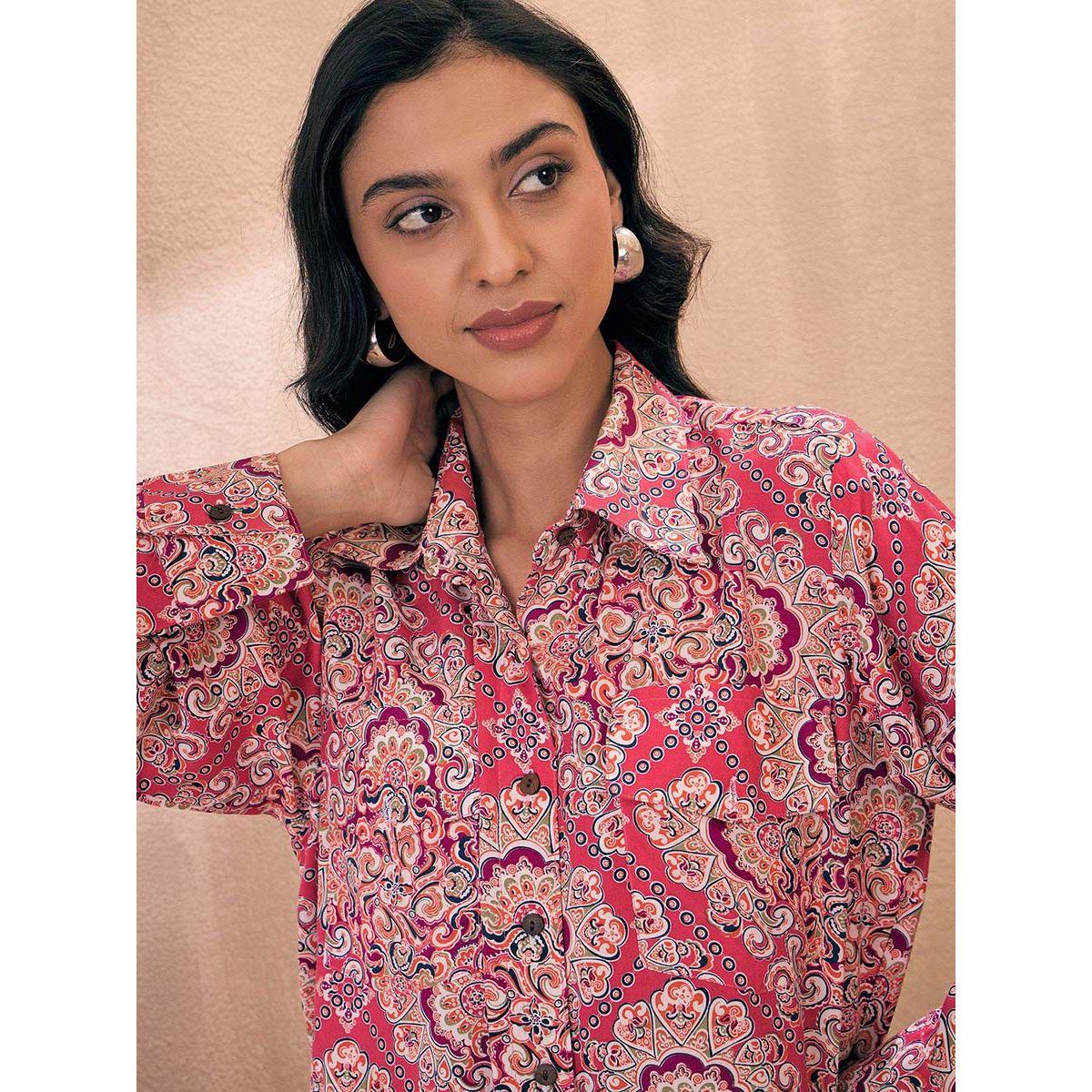 Sassafras X Styli  Ethnic Motif High Low Shirt & Cuffed Pants Co-Ords-women-clothing-coordsets-image-4