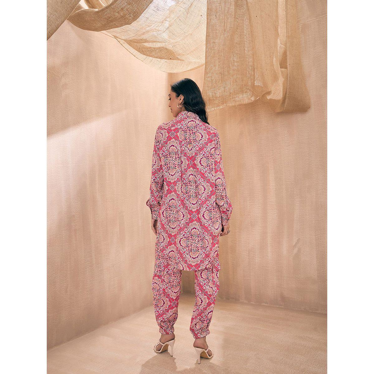 Sassafras X Styli  Ethnic Motif High Low Shirt & Cuffed Pants Co-Ords-women-clothing-coordsets-image-6