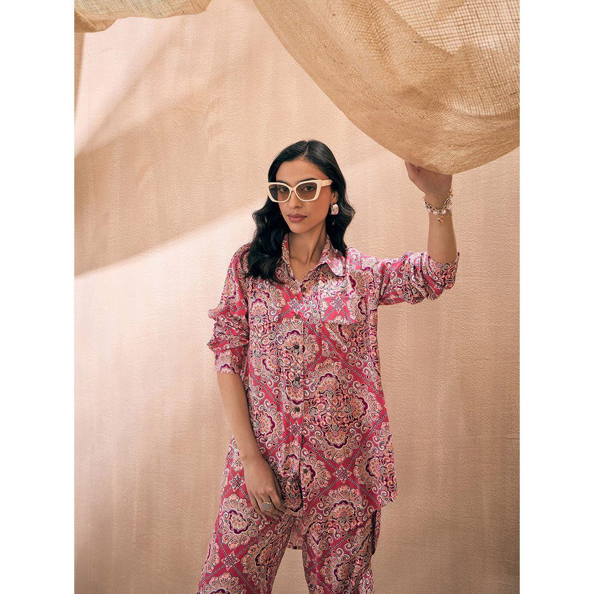 Sassafras X Styli  Ethnic Motif High Low Shirt & Cuffed Pants Co-Ords-women-clothing-coordsets-image-8