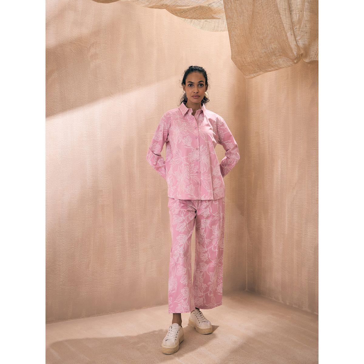 طقم منسق من بنطال مع بلوزة بوبلين بطبعة زهور ساسافراس × ستايلي-women-clothing-coordsets-image-11