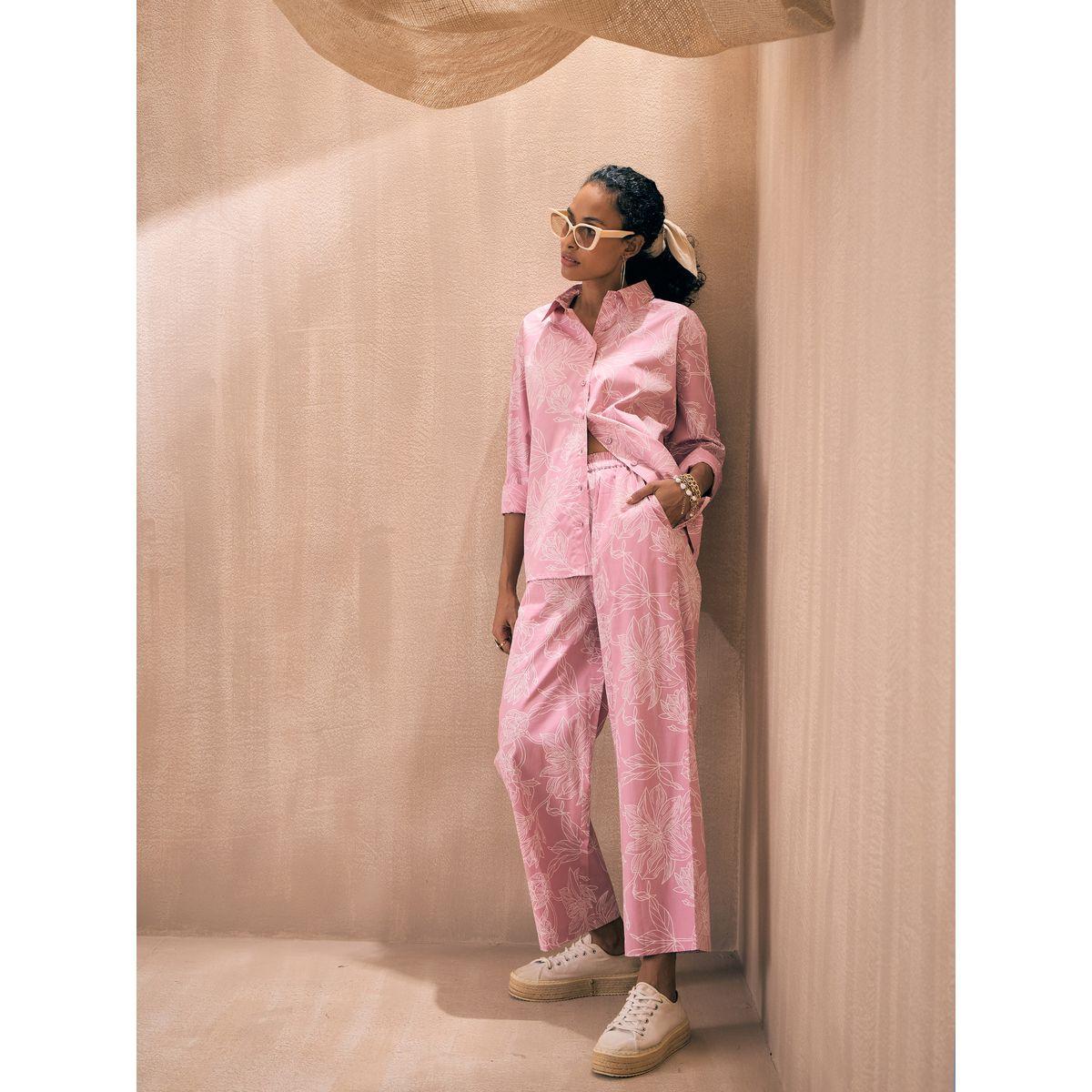 طقم منسق من بنطال مع بلوزة بوبلين بطبعة زهور ساسافراس × ستايلي-women-clothing-coordsets-image-3