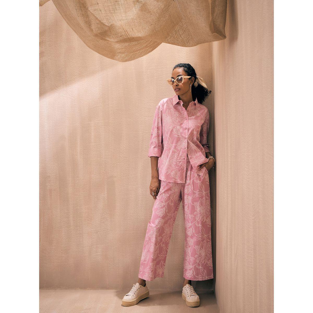Sassafras X Styli  Poplin Floral Print Shirt & Straight Pants Co-Ords-women-clothing-coordsets-image-4
