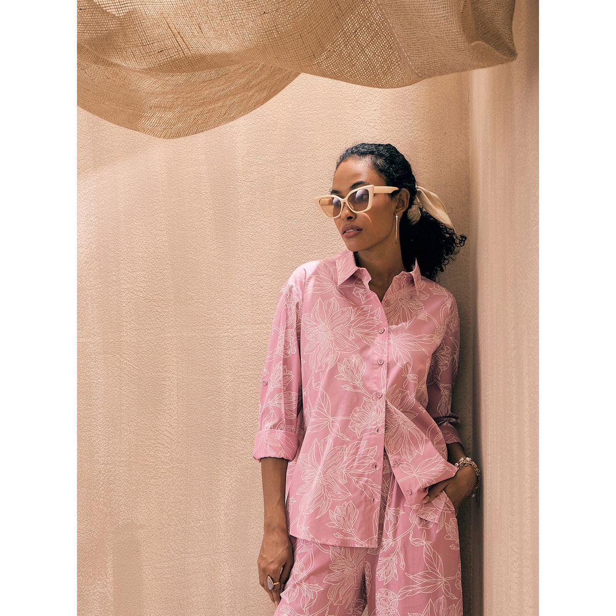 Sassafras X Styli  Poplin Floral Print Shirt & Straight Pants Co-Ords-women-clothing-coordsets-image-8