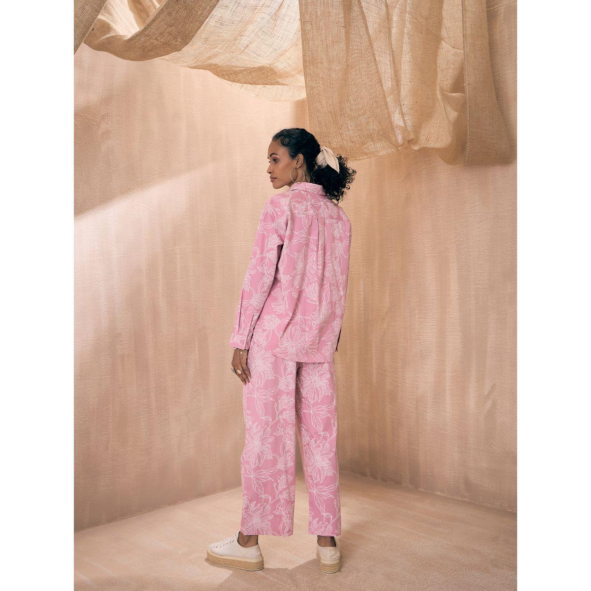 طقم منسق من بنطال مع بلوزة بوبلين بطبعة زهور ساسافراس × ستايلي-women-clothing-coordsets-image-9