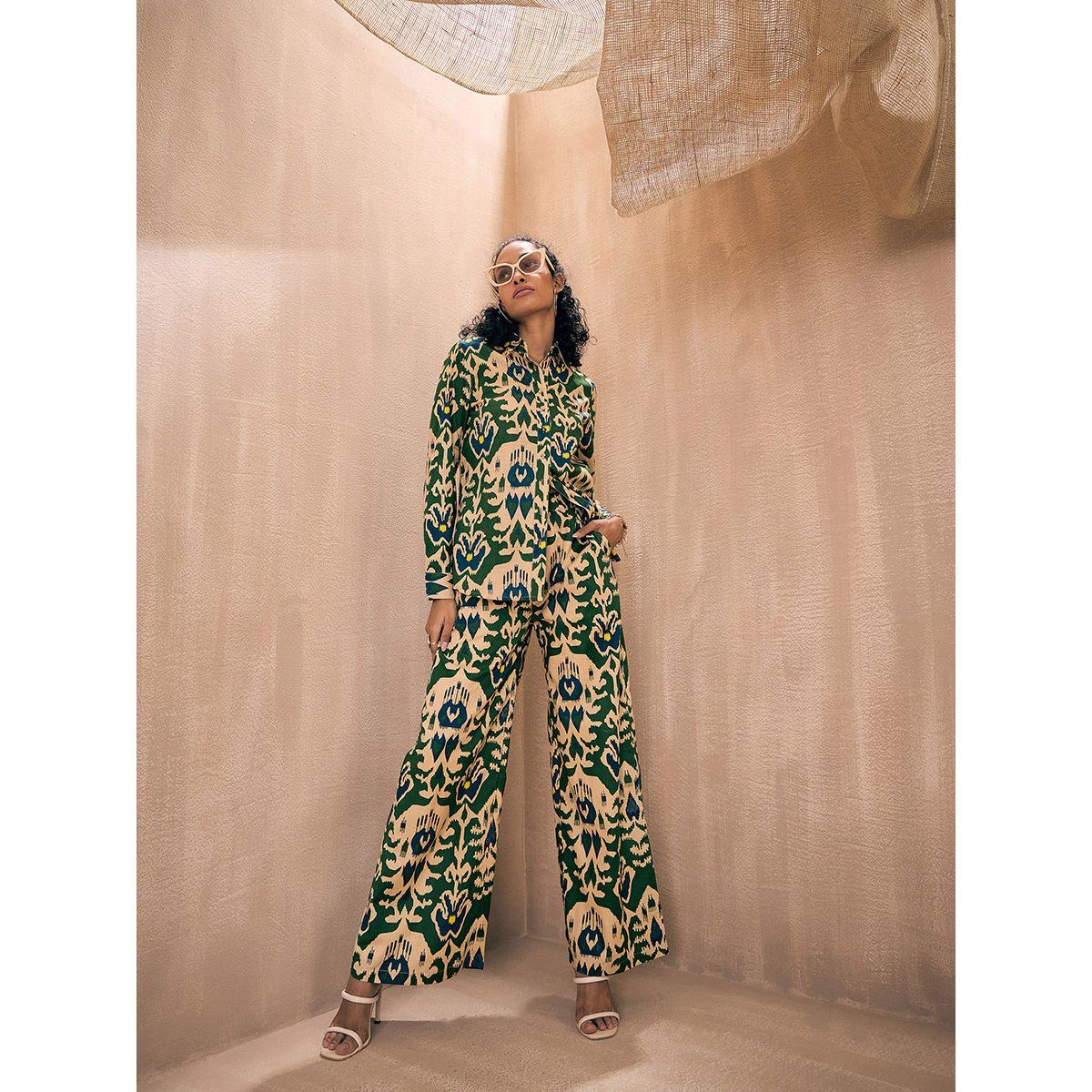 Sassafras X Styli  Ikat Print Shirt & Straight Pants Co-Ords-women-clothing-coordsets-image-1