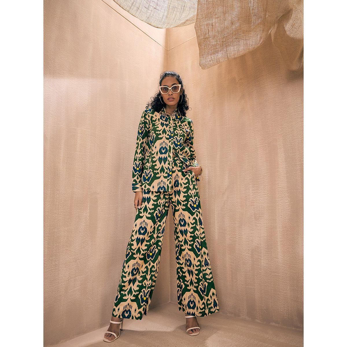 Sassafras X Styli  Ikat Print Shirt & Straight Pants Co-Ords-women-clothing-coordsets-image-10
