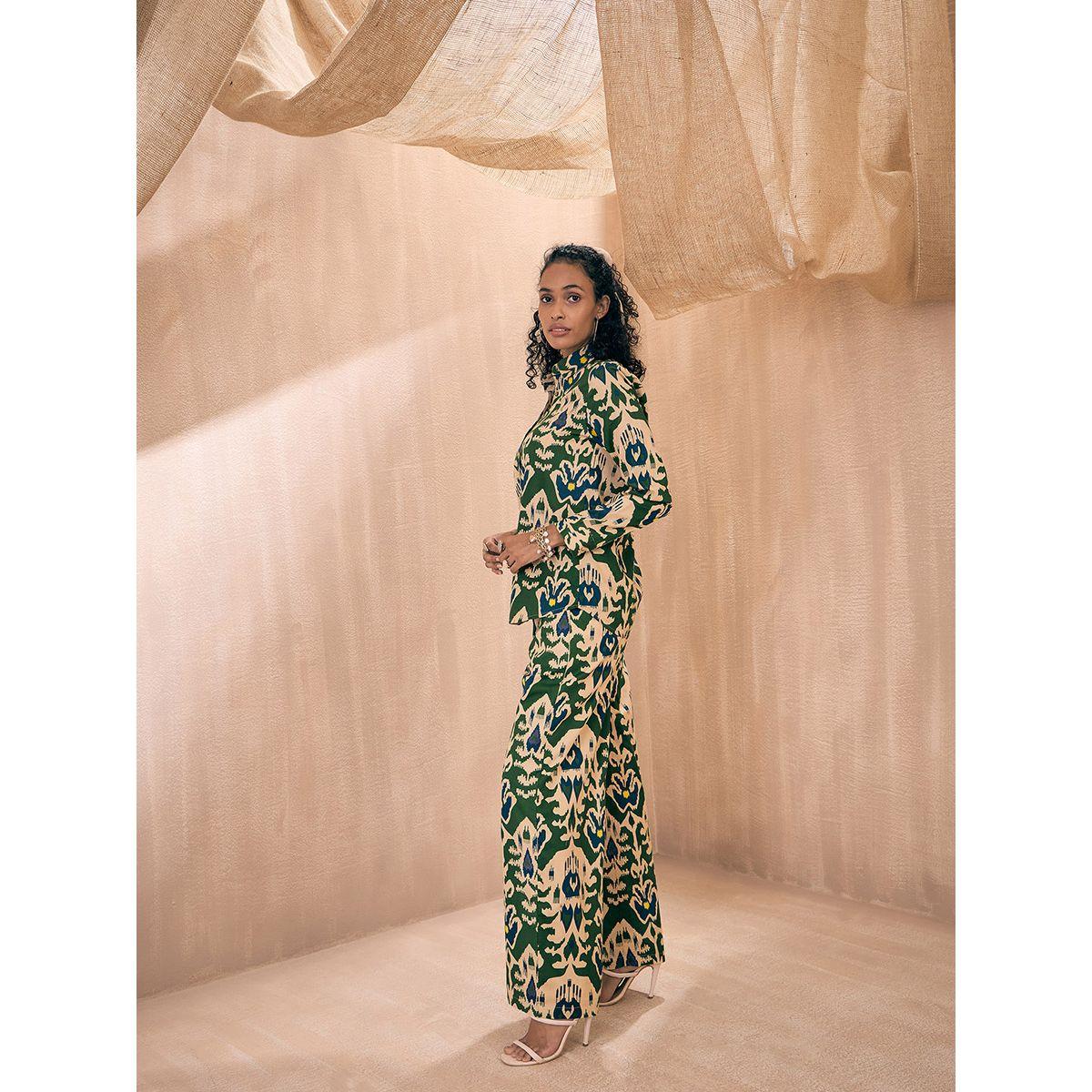 Sassafras X Styli  Ikat Print Shirt & Straight Pants Co-Ords-women-clothing-coordsets-image-4