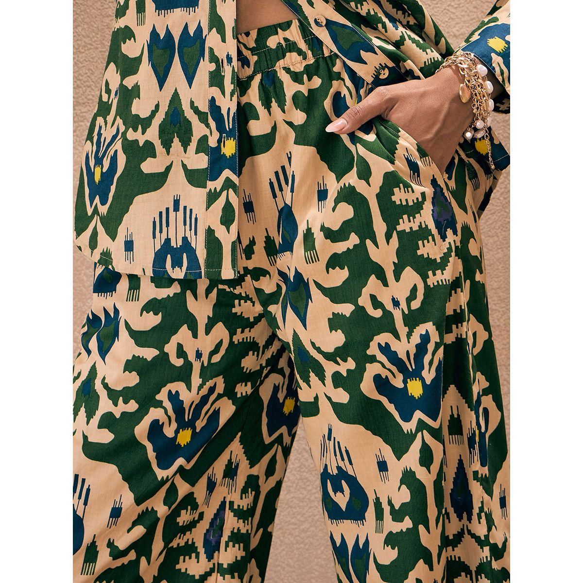Sassafras X Styli  Ikat Print Shirt & Straight Pants Co-Ords-women-clothing-coordsets-image-5