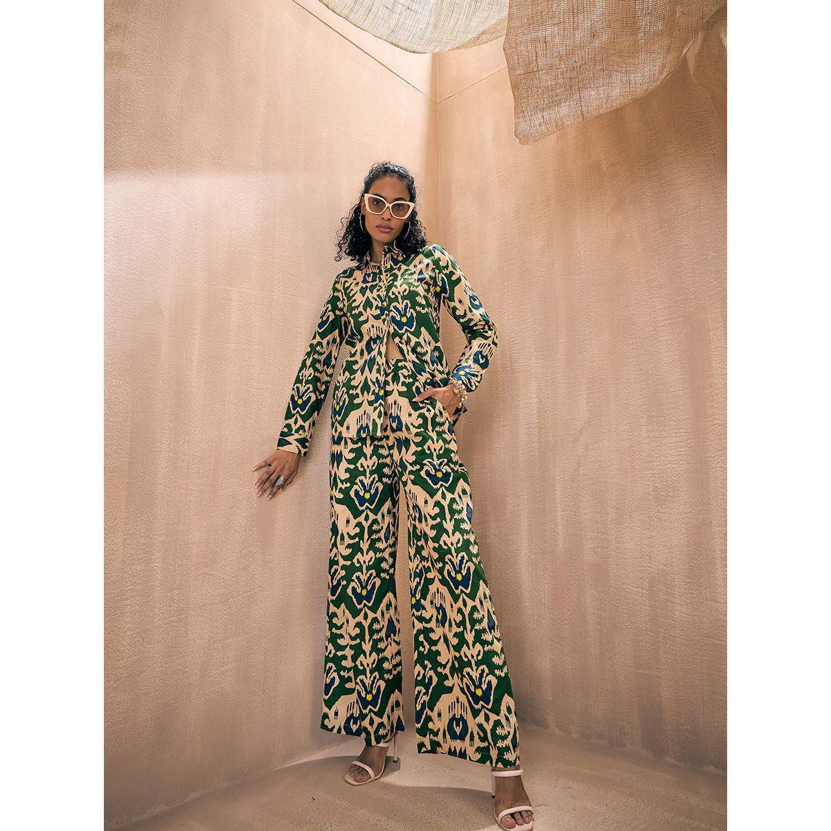 Sassafras X Styli  Ikat Print Shirt & Straight Pants Co-Ords-women-clothing-coordsets-image-6
