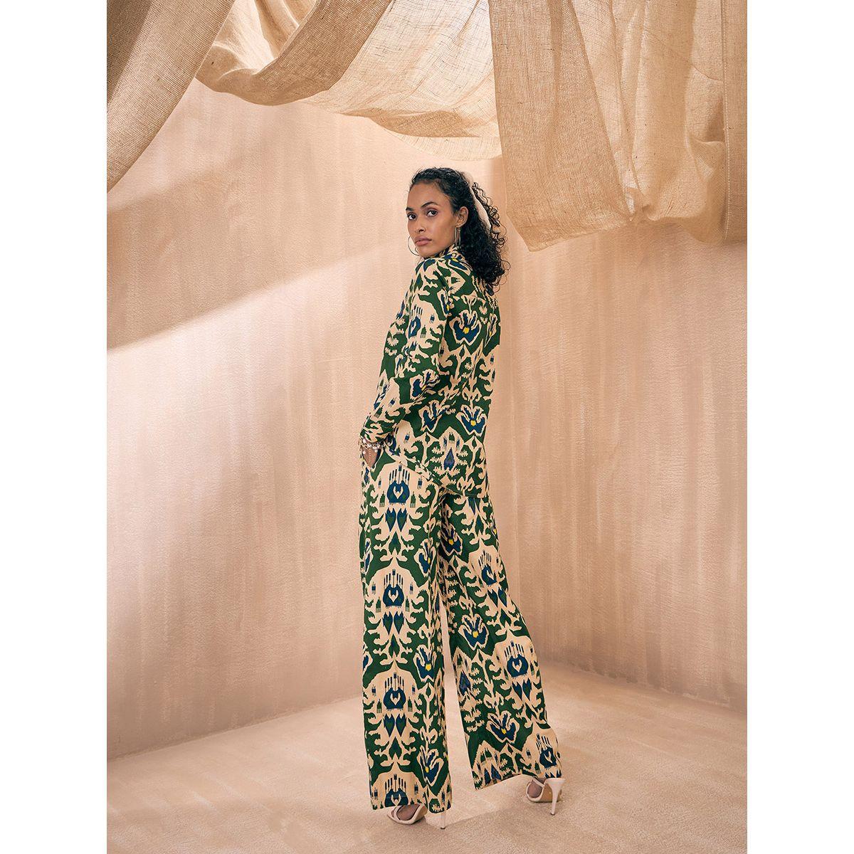 Sassafras X Styli  Ikat Print Shirt & Straight Pants Co-Ords-women-clothing-coordsets-image-7