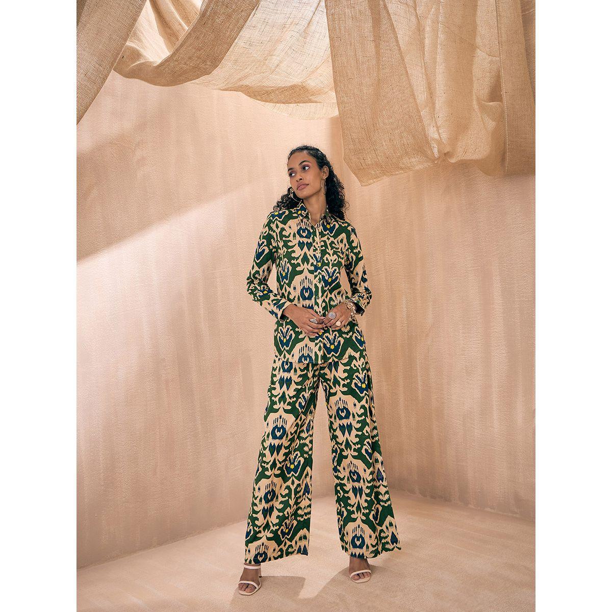 Sassafras X Styli  Ikat Print Shirt & Straight Pants Co-Ords-women-clothing-coordsets-image-9
