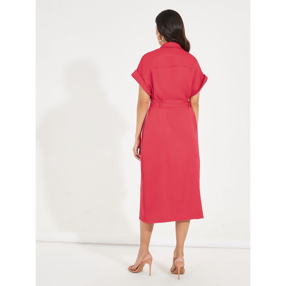 Styli Belted Shirt Midi Dress with Turn-Up Sleeves-women-clothing-dresses-image-6
