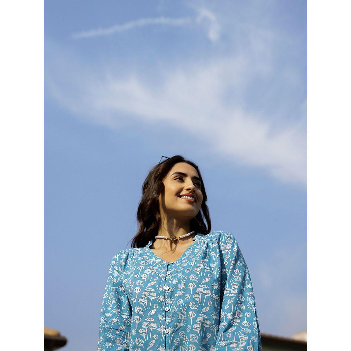 طقم من بنطال بيجاما مع بلوزة قطن مطبعة بالكامل سانسكريتي هومز × ستايلي-women-clothing-nightwear-pyjamas-longsets-image-2