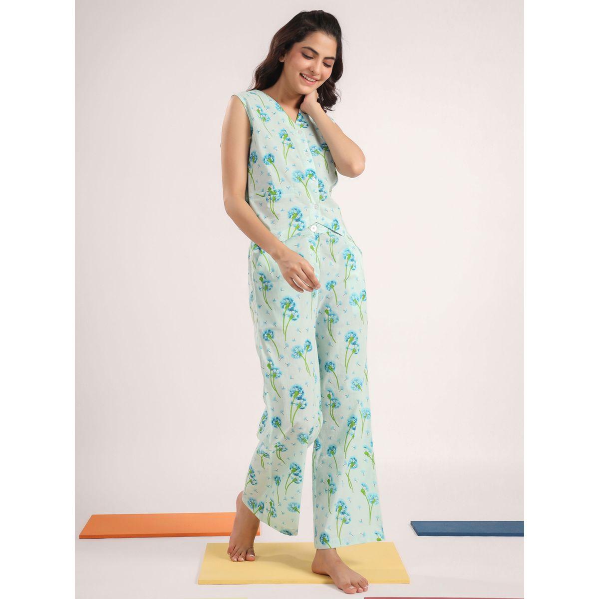 طقم من بنطال بيجاما مع بلوزة قطن بطبعة دانديليون سانسكريتي هومز × ستايلي-women-clothing-nightwear-pyjamas-longsets-image-3