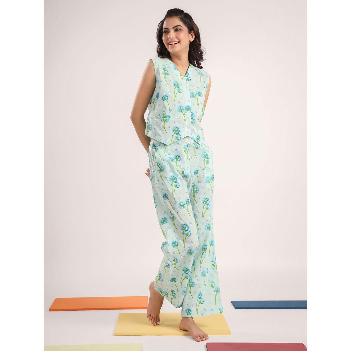 Sanskrutihomes X Styli  Cotton Dandelion Print Top & Straight Pyjama Set-women-clothing-nightwear-pyjamas-longsets-image-4
