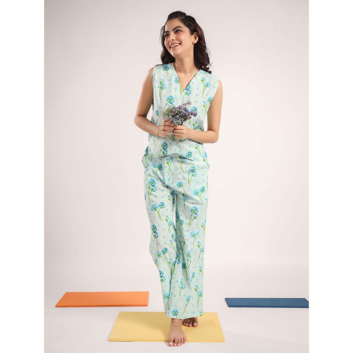 Sanskrutihomes X Styli  Cotton Dandelion Print Top & Straight Pyjama Set-women-clothing-nightwear-pyjamas-longsets-image-5