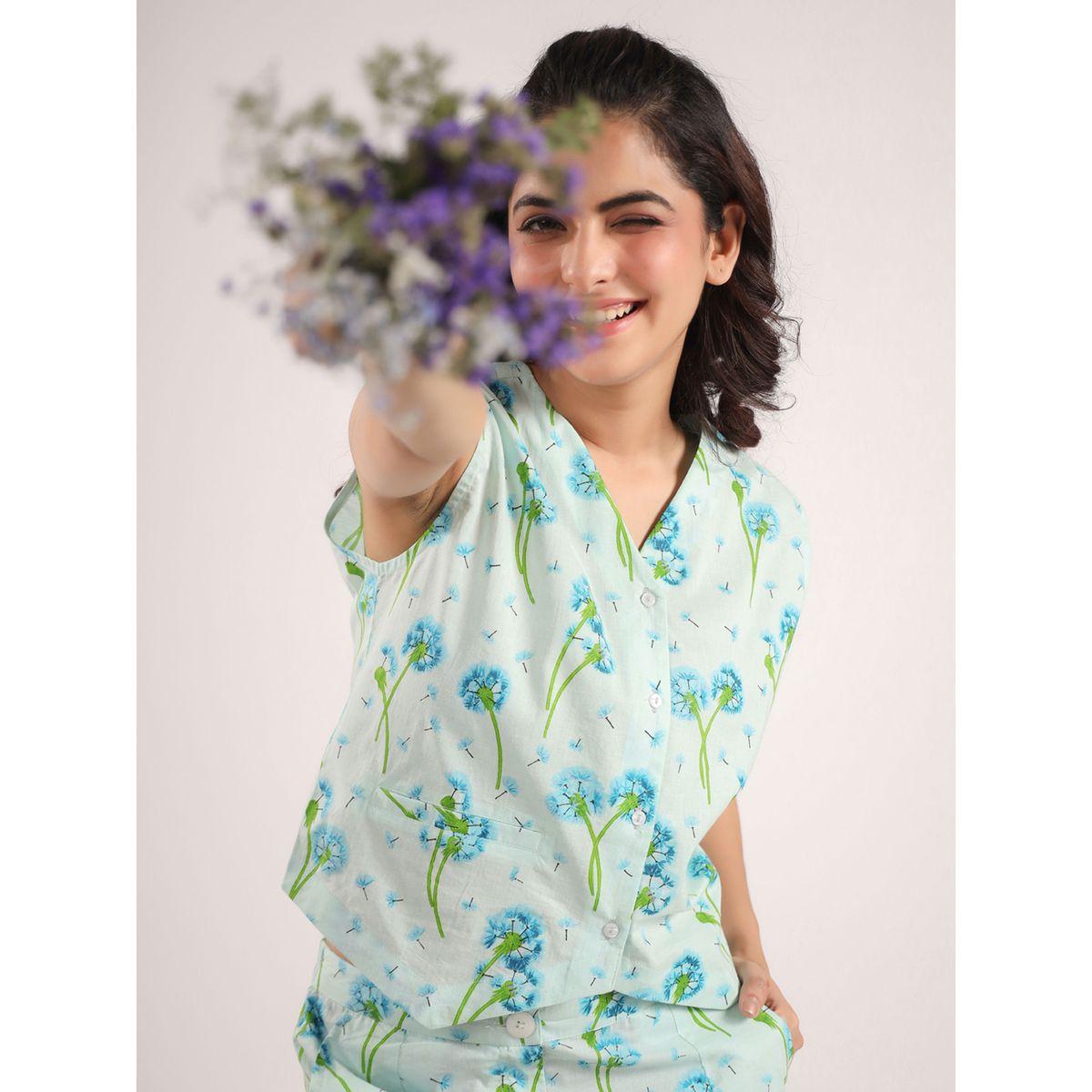 Sanskrutihomes X Styli  Cotton Dandelion Print Top & Straight Pyjama Set-women-clothing-nightwear-pyjamas-longsets-image-6