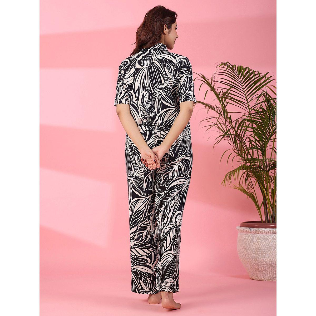 طقم من بنطال بيجاما مع بلوزة قطن بطبعة مجردة سانسكريتي هومز × ستايلي-women-clothing-nightwear-pyjamas-longsets-image-2