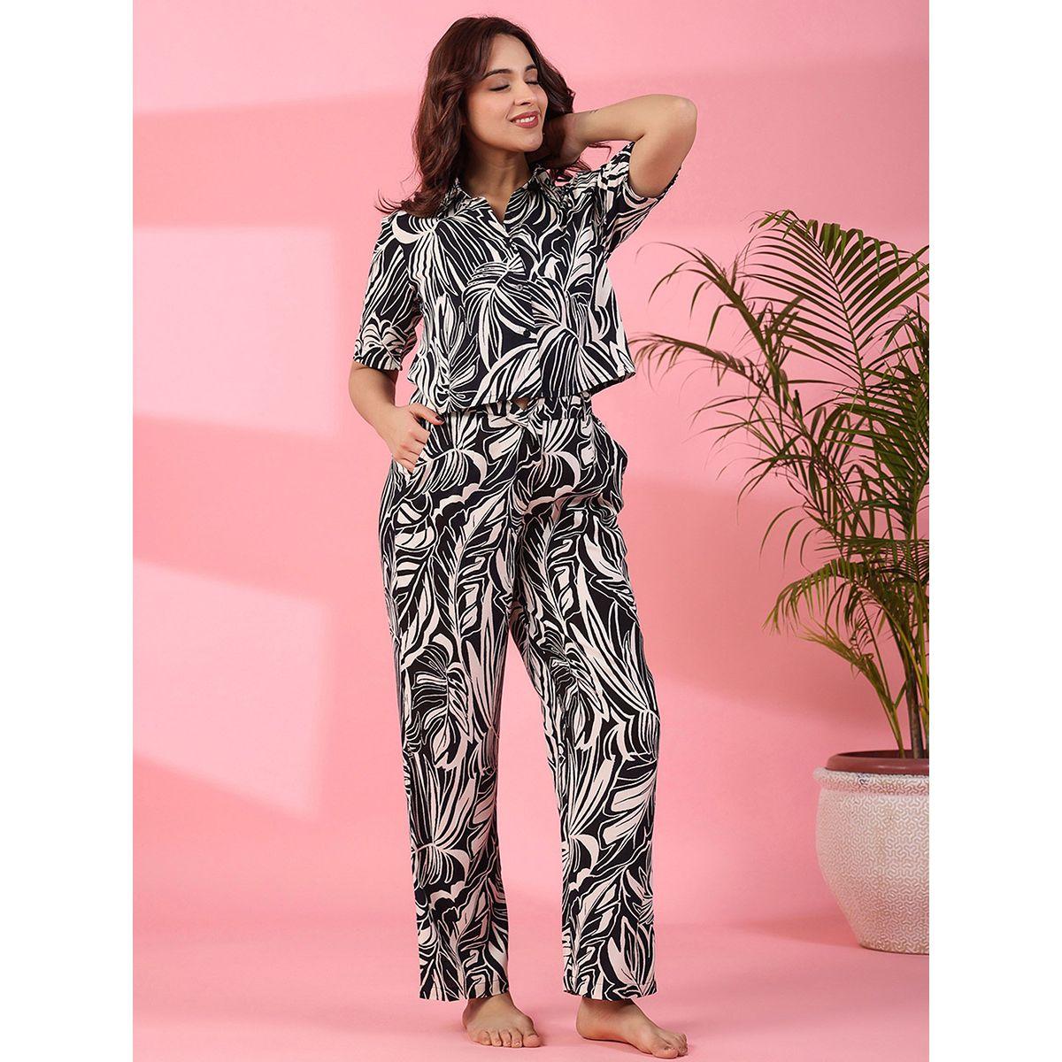 Sanskrutihomes X Styli  Cotton Abstract Print Shirt & Straight Pyjama Set-women-clothing-nightwear-pyjamas-longsets-image-3