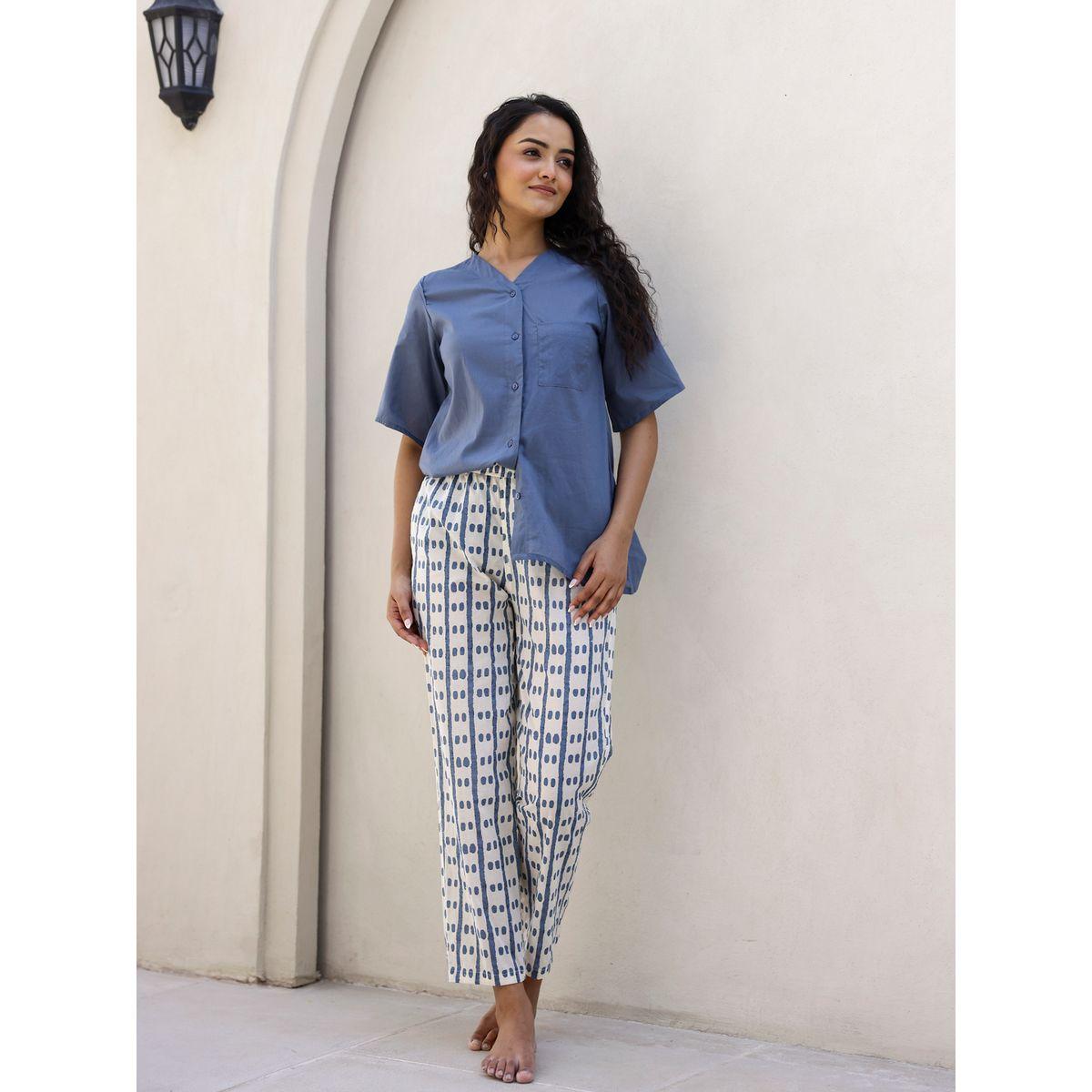 Sanskrutihomes X Styli  Cotton V Neck Top & Printed Pyjama Set-women-clothing-nightwear-pyjamas-longsets-image-1