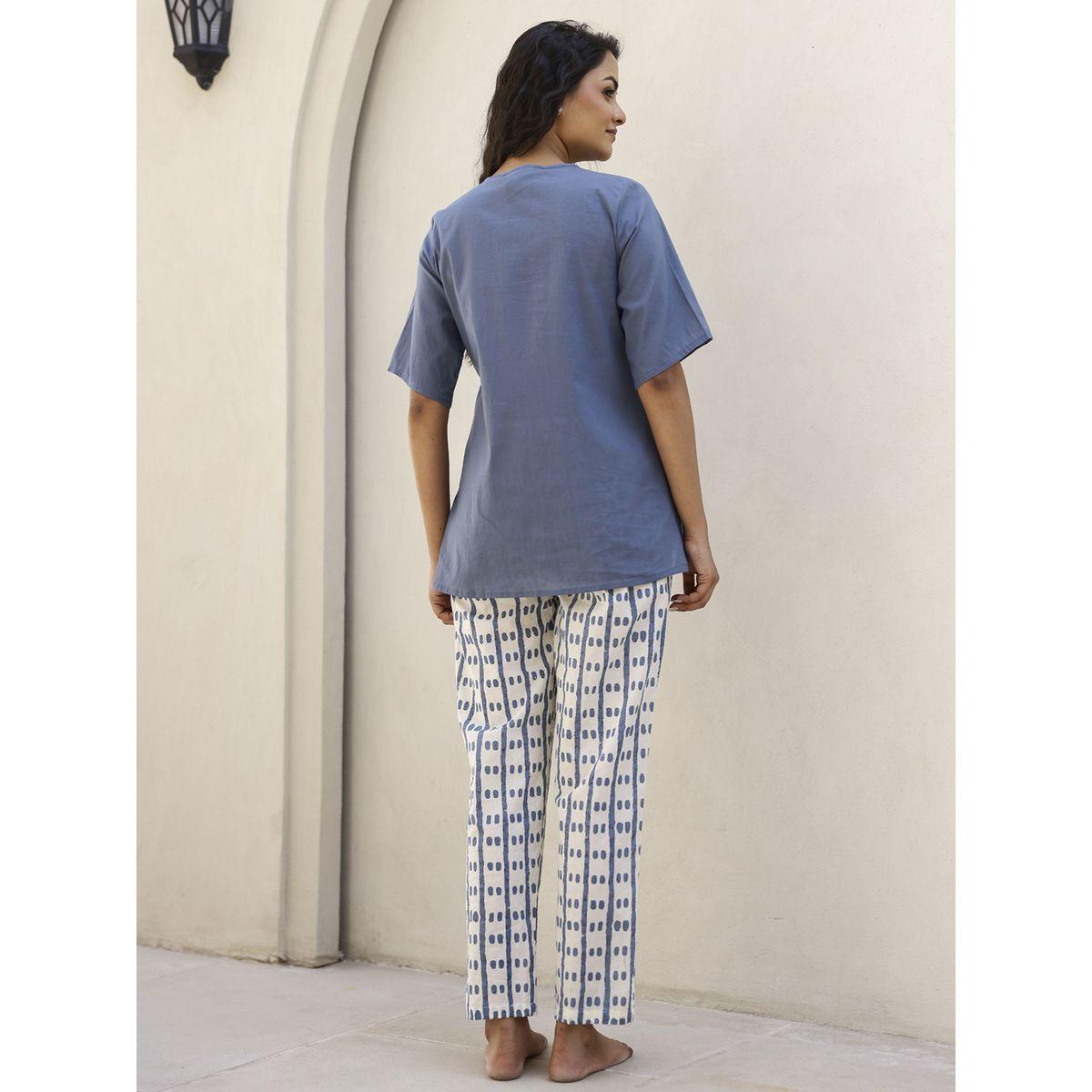 Sanskrutihomes X Styli  Cotton V Neck Top & Printed Pyjama Set-women-clothing-nightwear-pyjamas-longsets-image-2