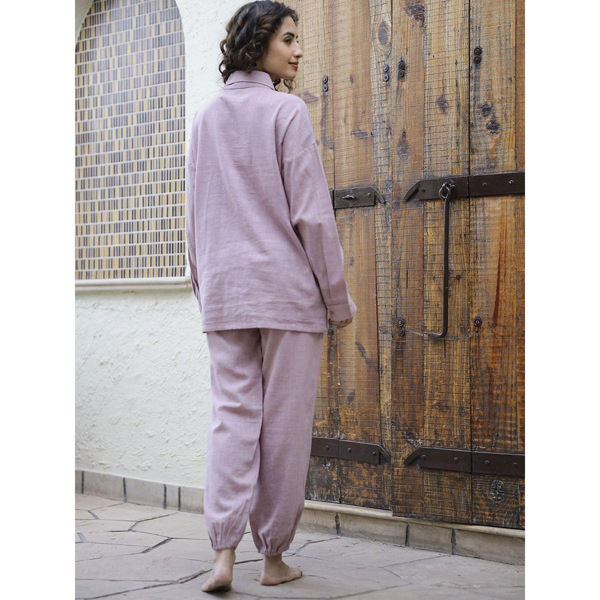 Sanskrutihomes X Styli  Cotton Button Placket Shirt & Cuffed Pyjama Set-women-clothing-nightwear-pyjamas-longsets-image-2