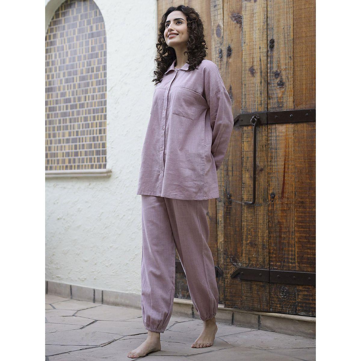 Sanskrutihomes X Styli  Cotton Button Placket Shirt & Cuffed Pyjama Set-women-clothing-nightwear-pyjamas-longsets-image-3